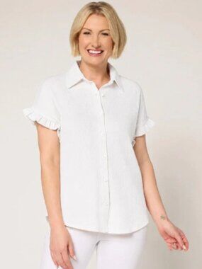 Belle by Kim Gravel Packabelle Ruffle Sleeve Button Up Shirt - Size: Med - NIP